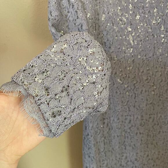 Adrianna Papell 41915770 Lace Short Dress Women's sz 8 Silver Gray Cocktail Prom - Picture 6 of 16